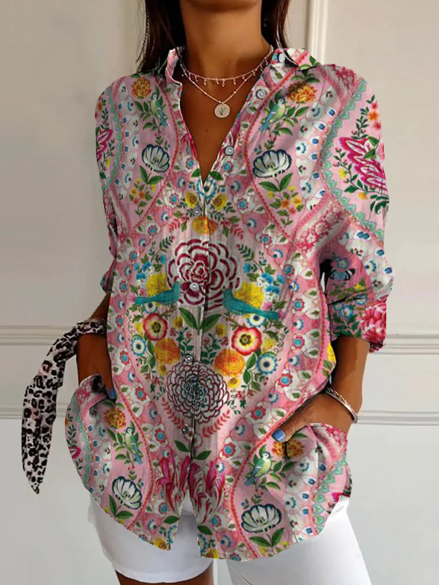 Vibrant Floral V-Neck Blouse