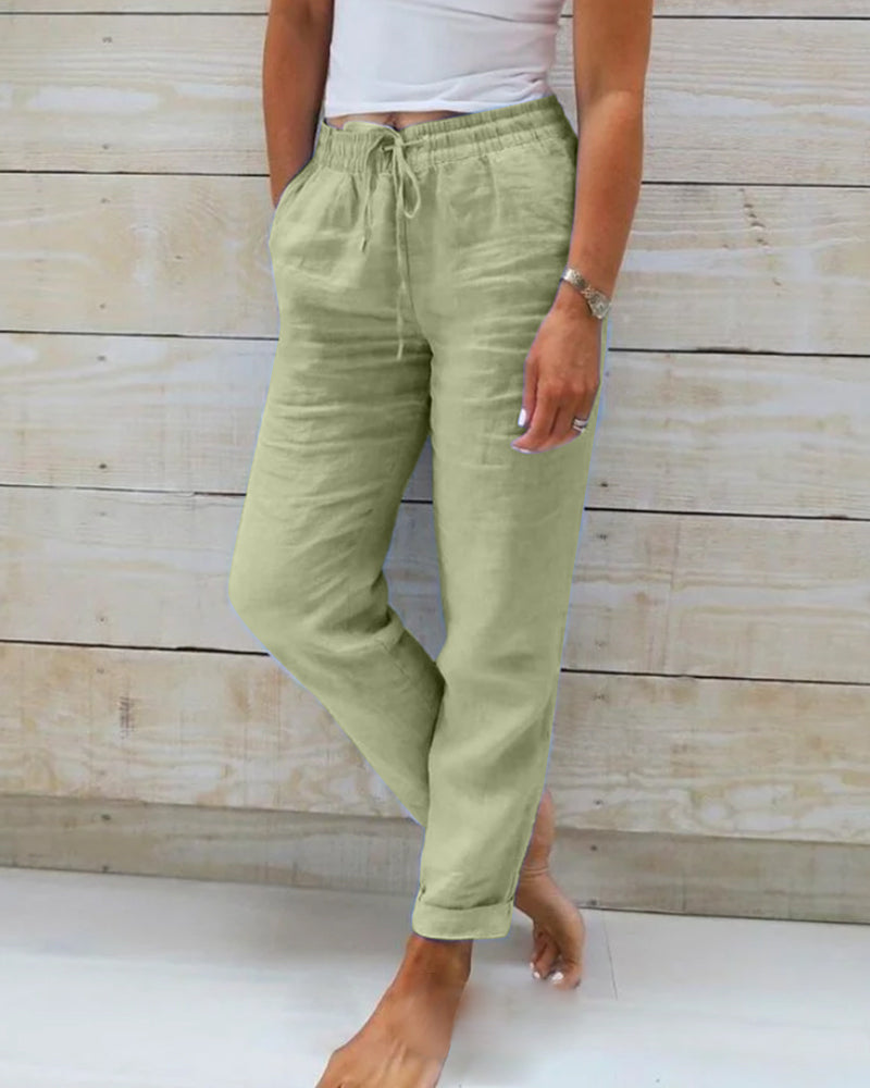 Comfy Elastic Waist Linen Pants