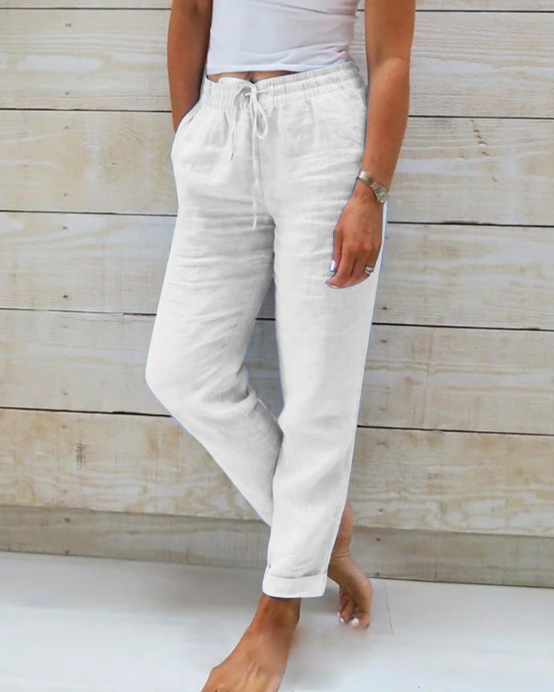 Comfy Elastic Waist Linen Pants