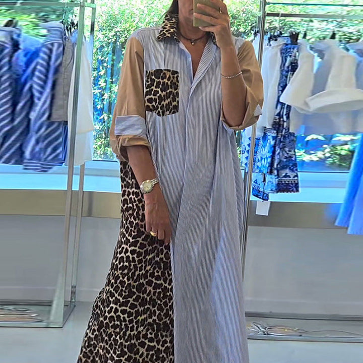 Leopard Contrast Shirt Dress