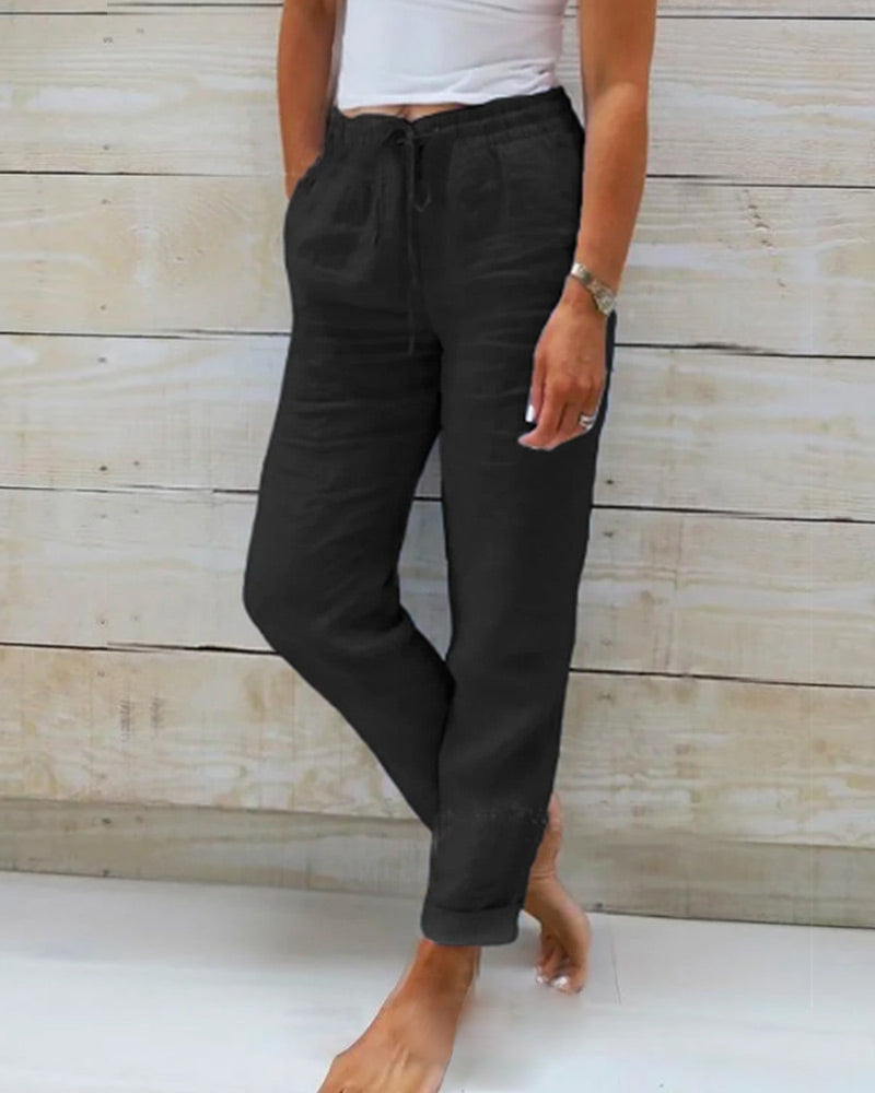 Comfy Elastic Waist Linen Pants