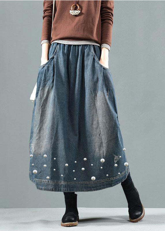 Blue Retro Quilted  Denim Skirt