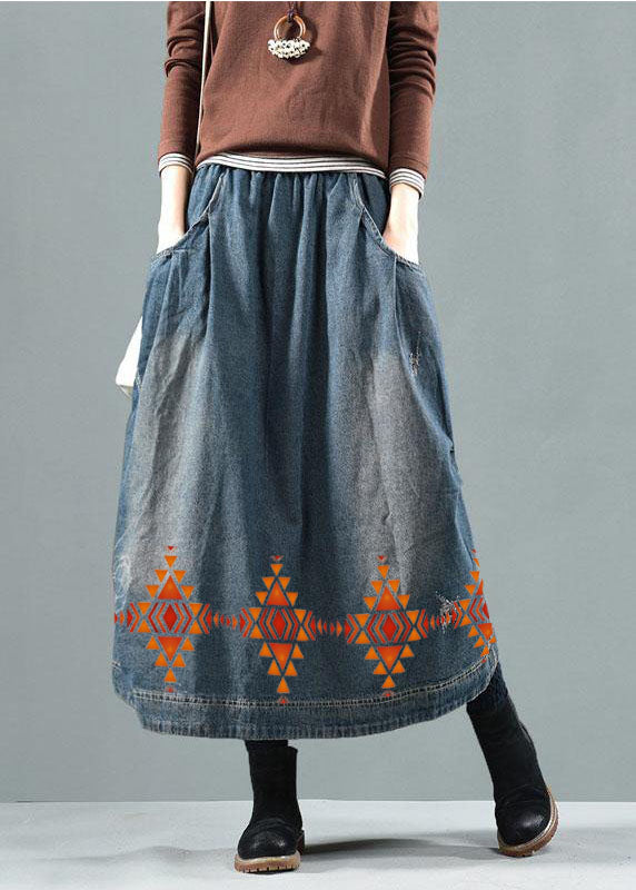 Blue Retro Quilted  Denim Skirt