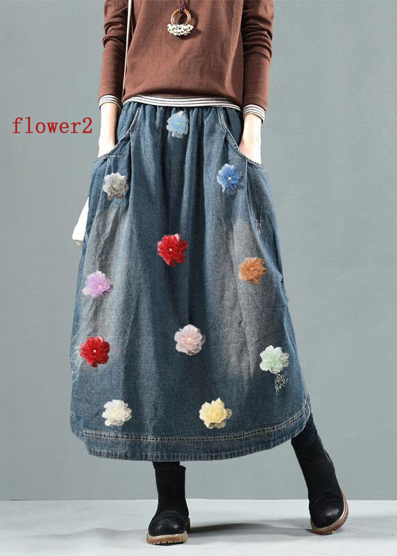 Blue Retro Quilted  Denim Skirt