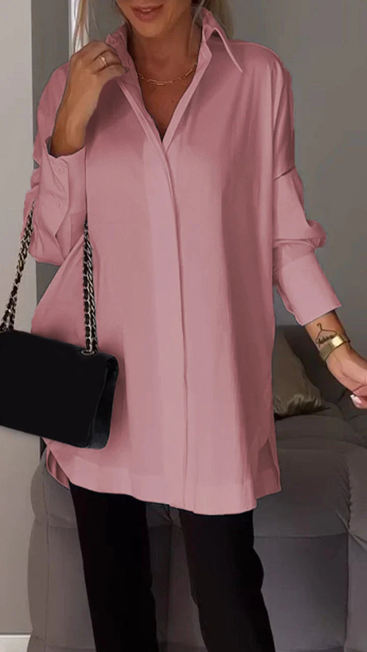 Lapel Slit Chiffon Shirt