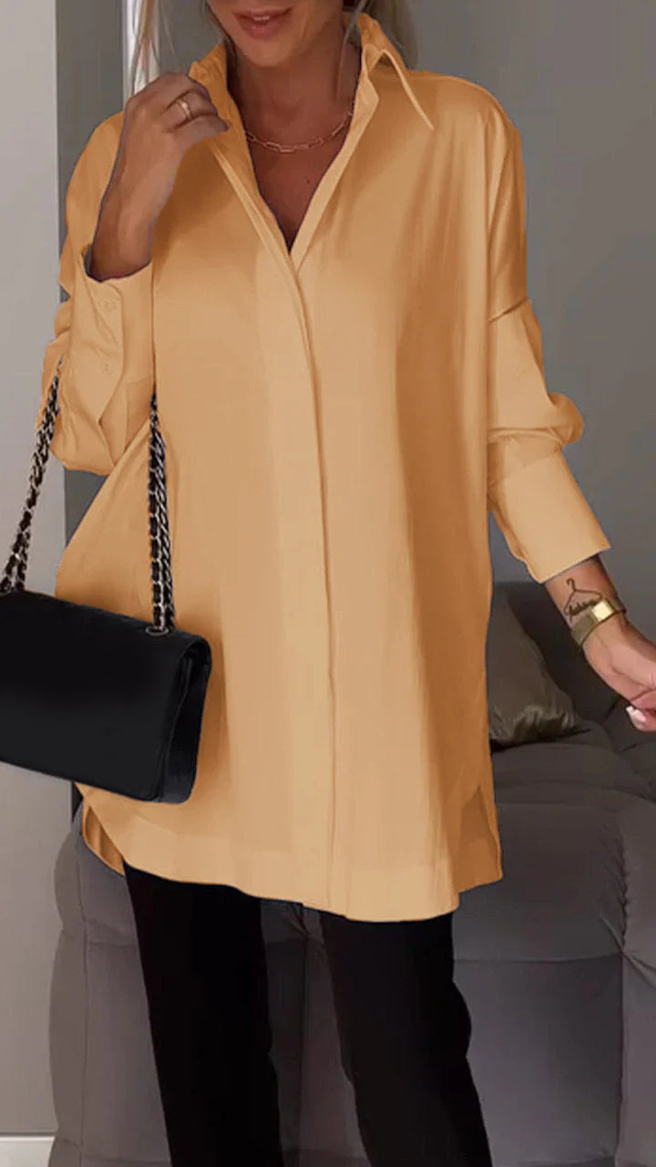 Lapel Slit Chiffon Shirt