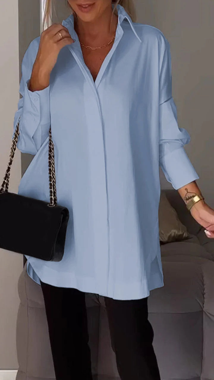 Lapel Slit Chiffon Shirt