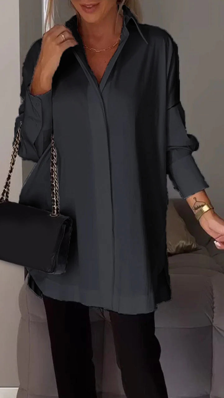 Lapel Slit Chiffon Shirt