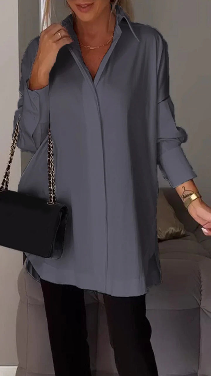 Lapel Slit Chiffon Shirt