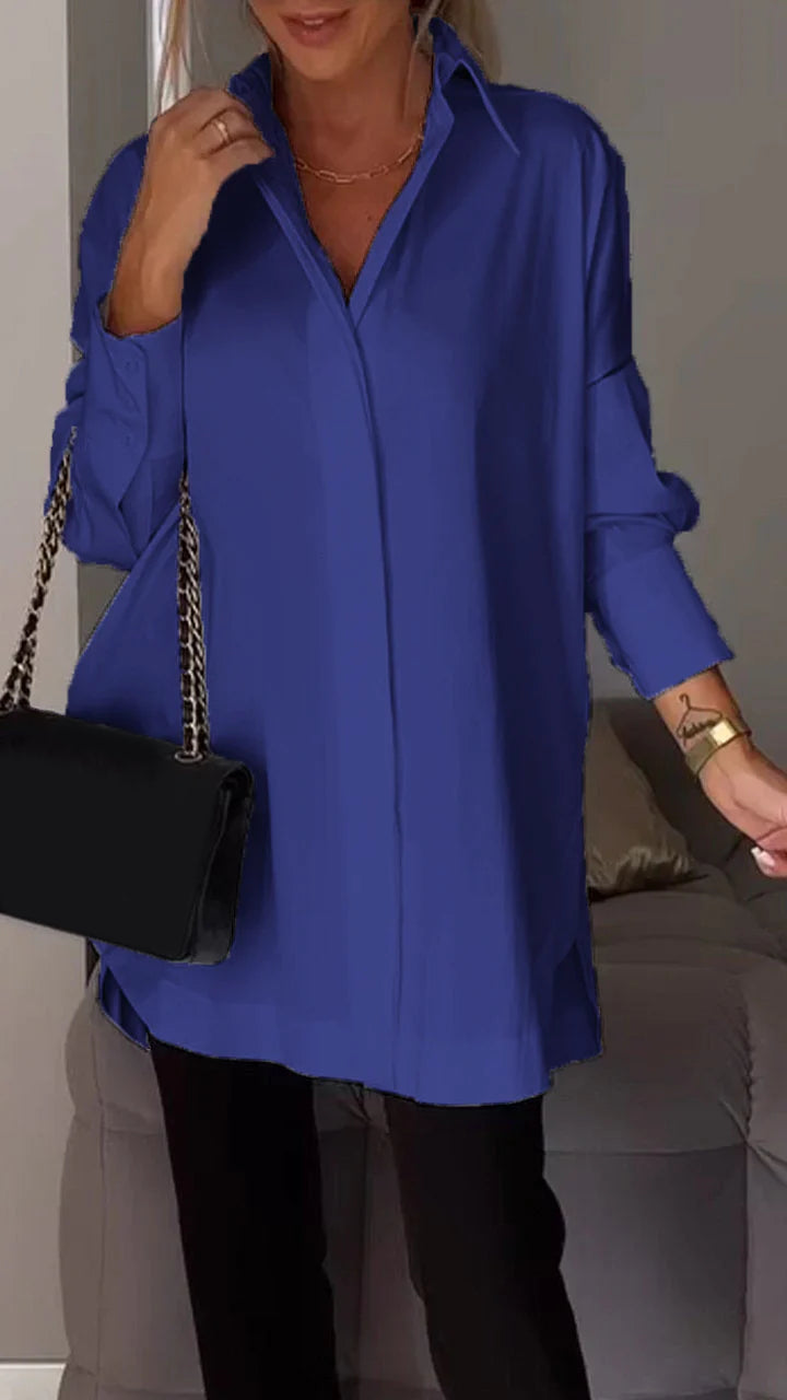 Lapel Slit Chiffon Shirt