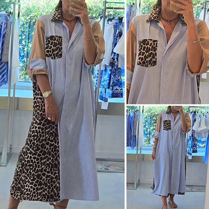 Leopard Contrast Shirt Dress