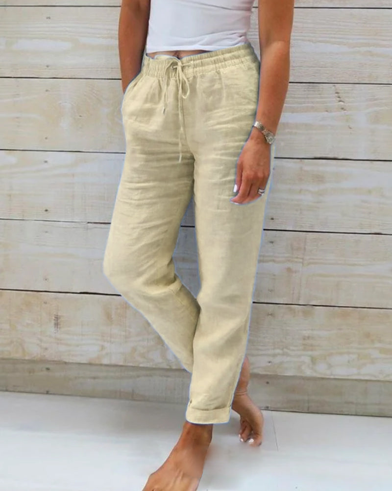 Comfy Elastic Waist Linen Pants