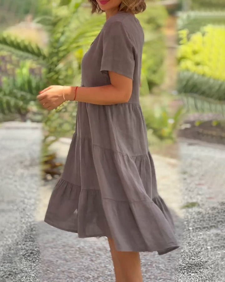 Tiered Cotton V-Neck Dress