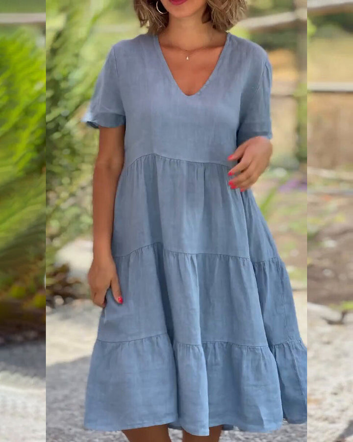 Tiered Cotton V-Neck Dress