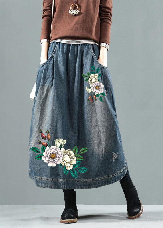 Blue Retro Quilted  Denim Skirt