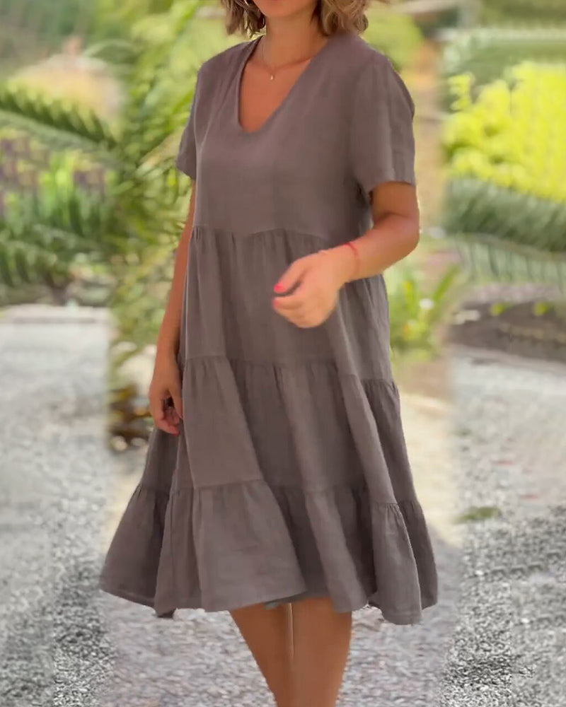 Tiered Cotton V-Neck Dress