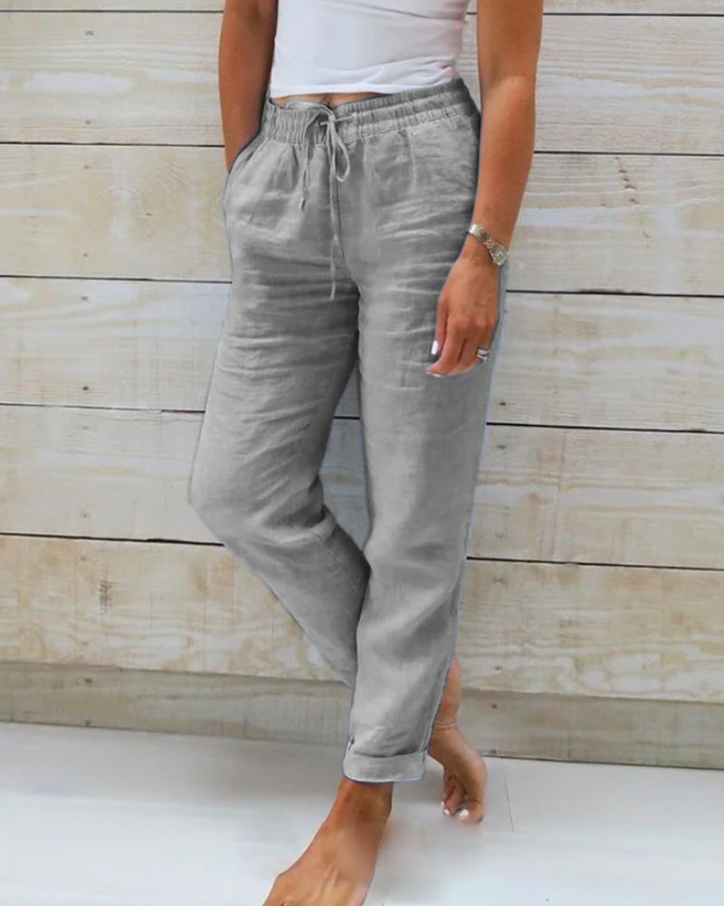 Comfy Elastic Waist Linen Pants