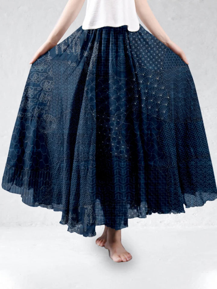 Japanese Sashiko Art Flowy Skirt