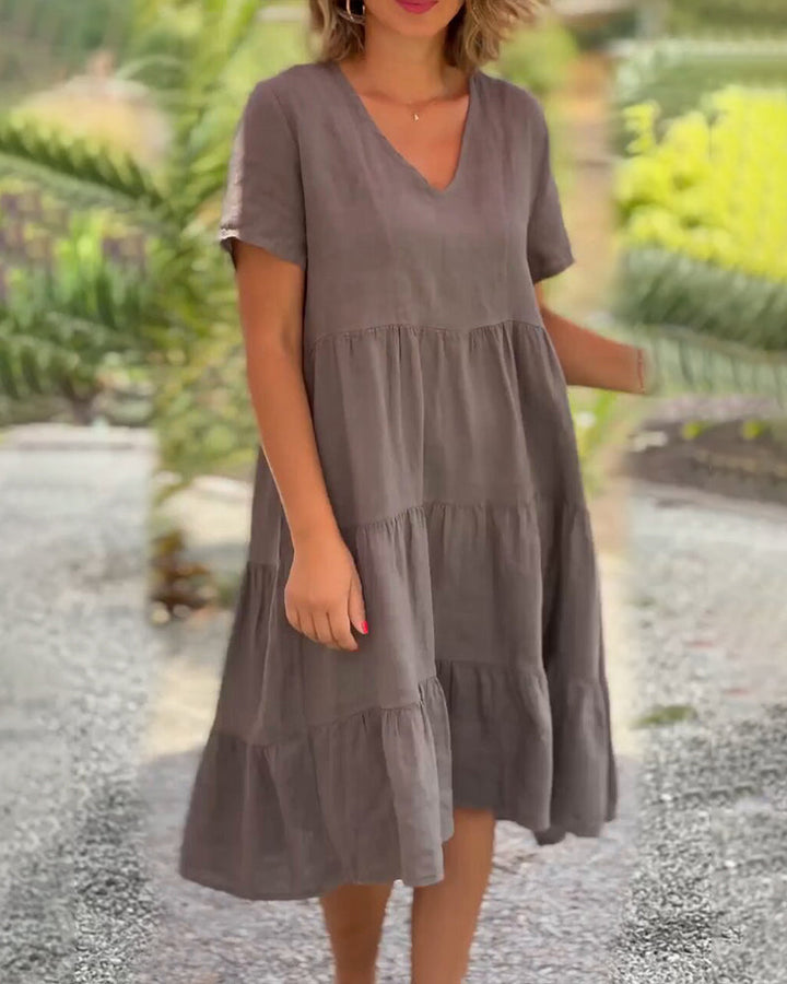 Tiered Cotton V-Neck Dress