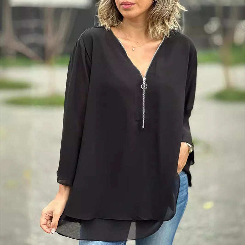 Chiffon Top with Zipper