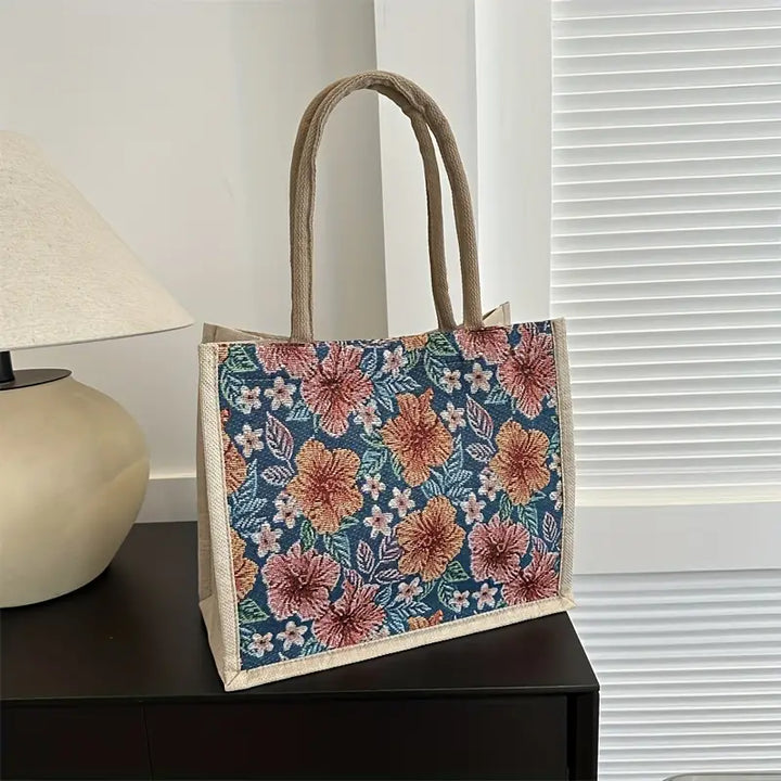 Amelie™ Chic Floral Jute Tote Bag