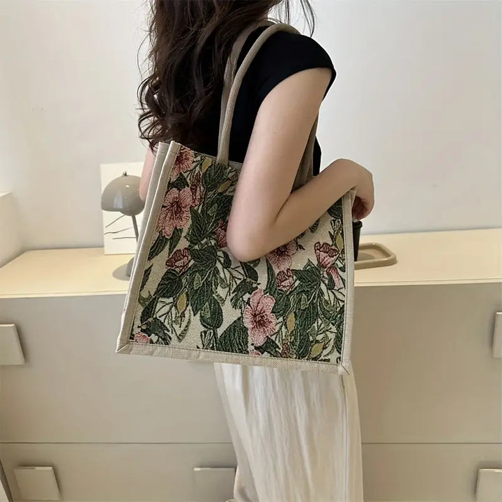 Amelie™ Chic Floral Jute Tote Bag