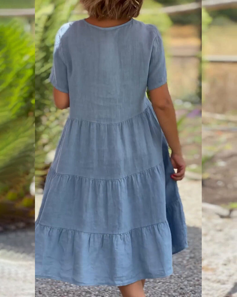 Tiered Cotton V-Neck Dress