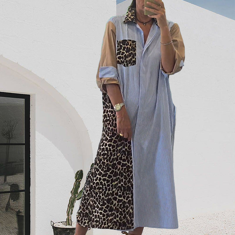 Leopard Contrast Shirt Dress