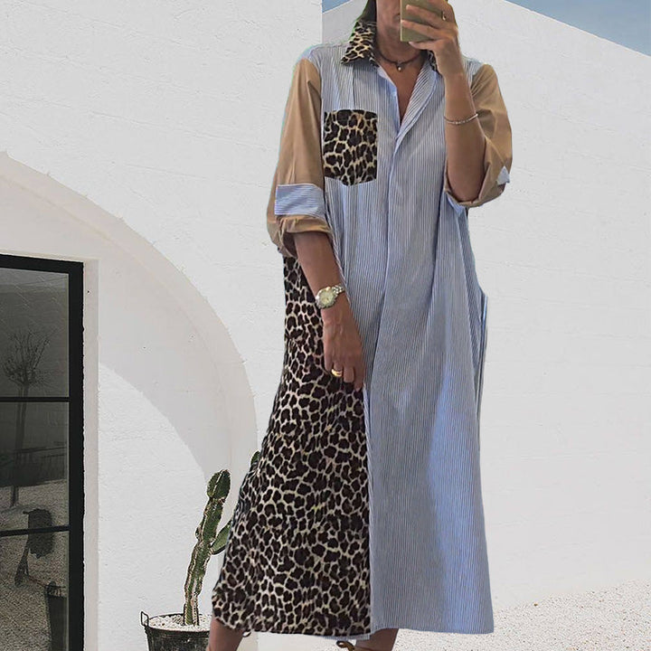 Leopard Contrast Shirt Dress