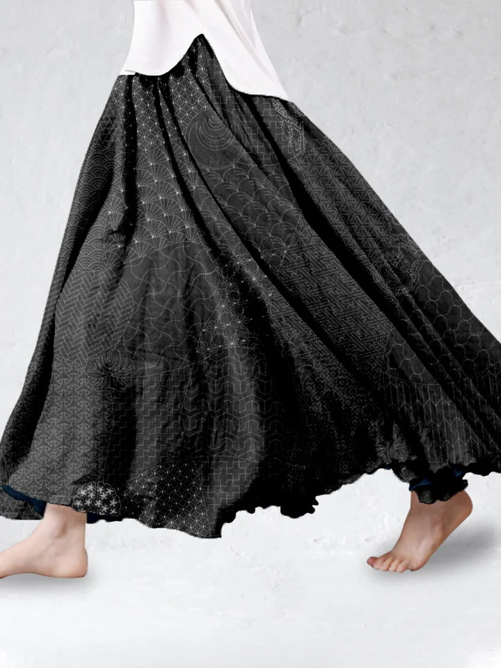 Japanese Sashiko Art Flowy Skirt