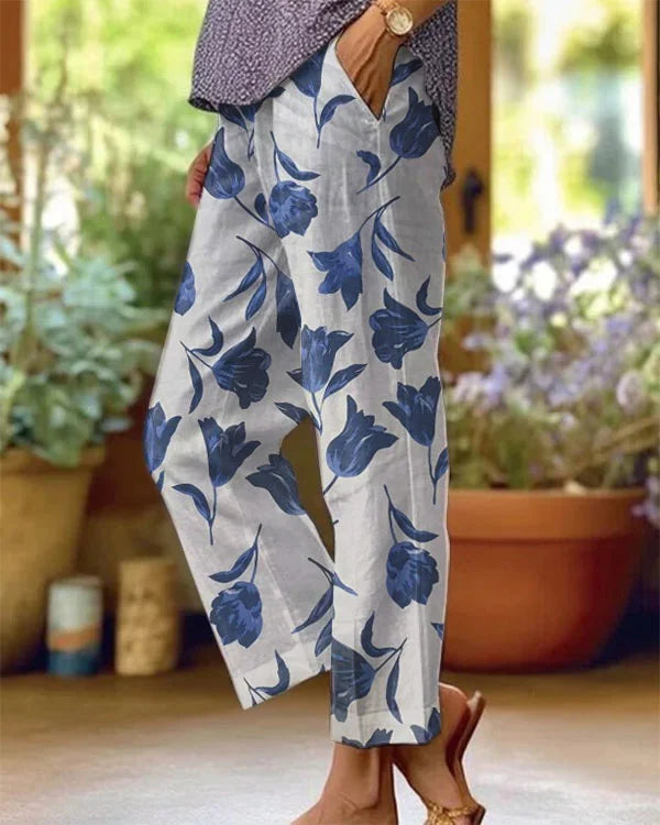 Kirsten | Blue Floral Print Trousers