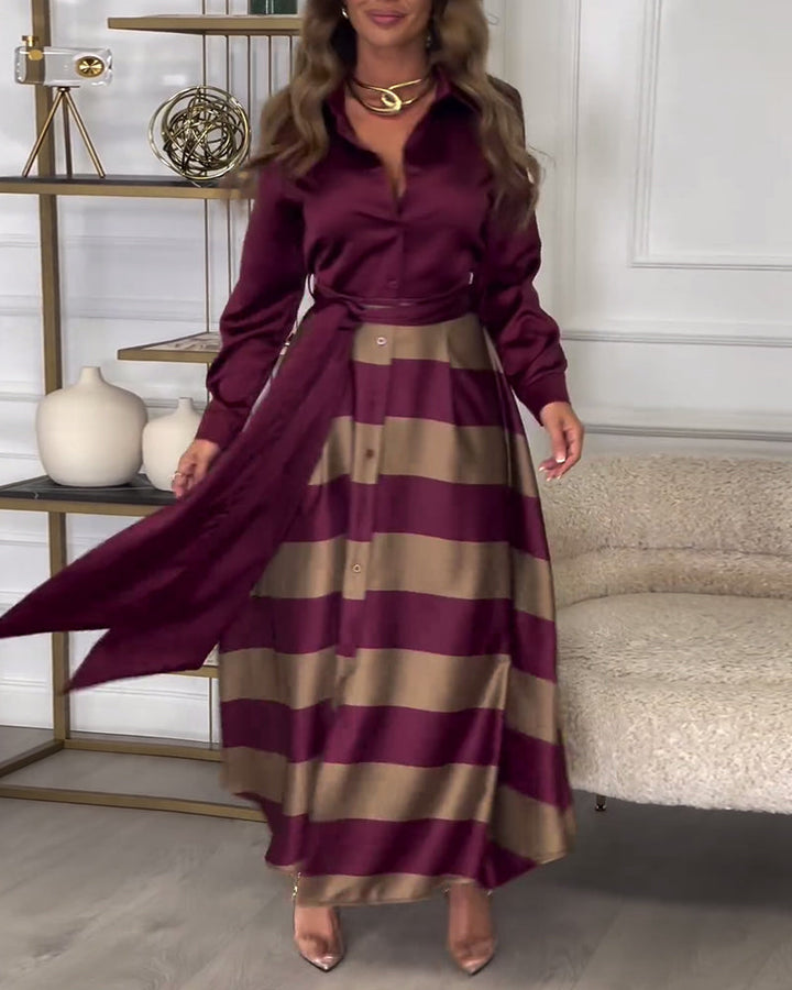 Glamourous Striped Dress with Belt_Purple08