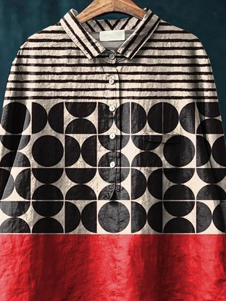 Artistry Geometric Patterned Cotton And Linen Shirt