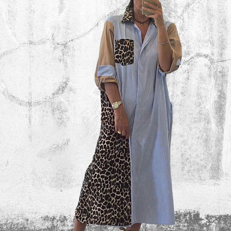 Leopard Contrast Shirt Dress