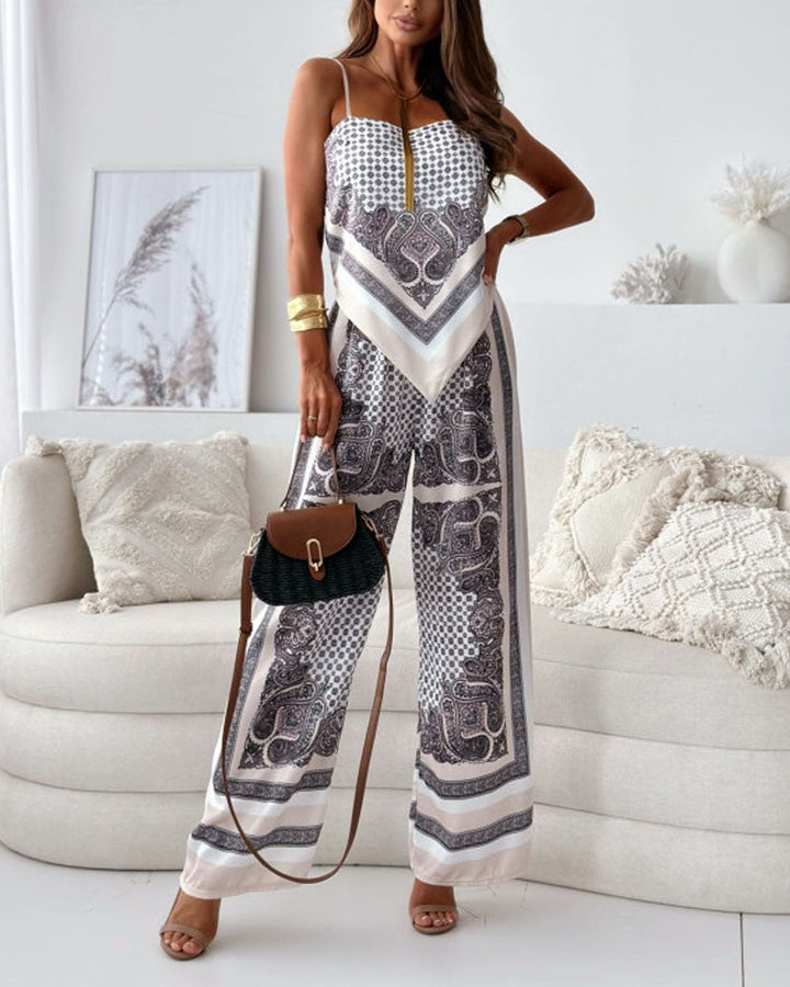 Printed Lace-Up Vest & Pants Two-Piece Set