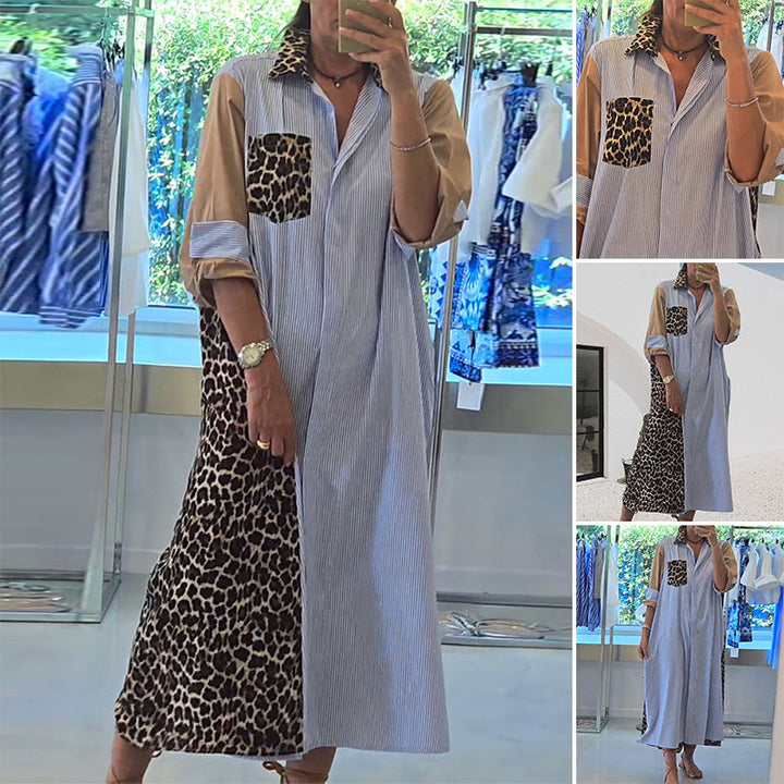 Leopard Contrast Shirt Dress