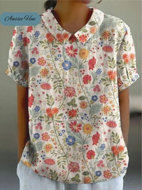 Pastoral Floral Cotton And Linen Top