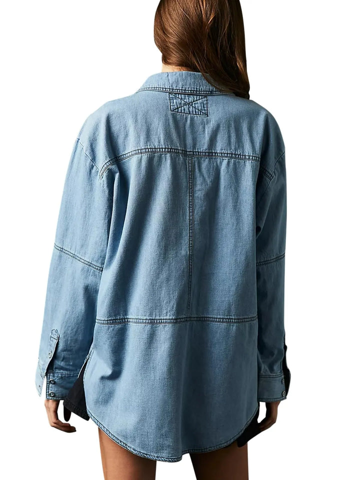 Perfect V-Neck Denim Shirt_Blue02