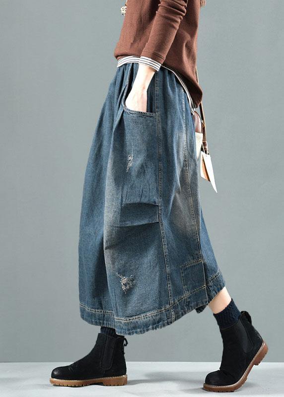 Blue Retro Quilted  Denim Skirt