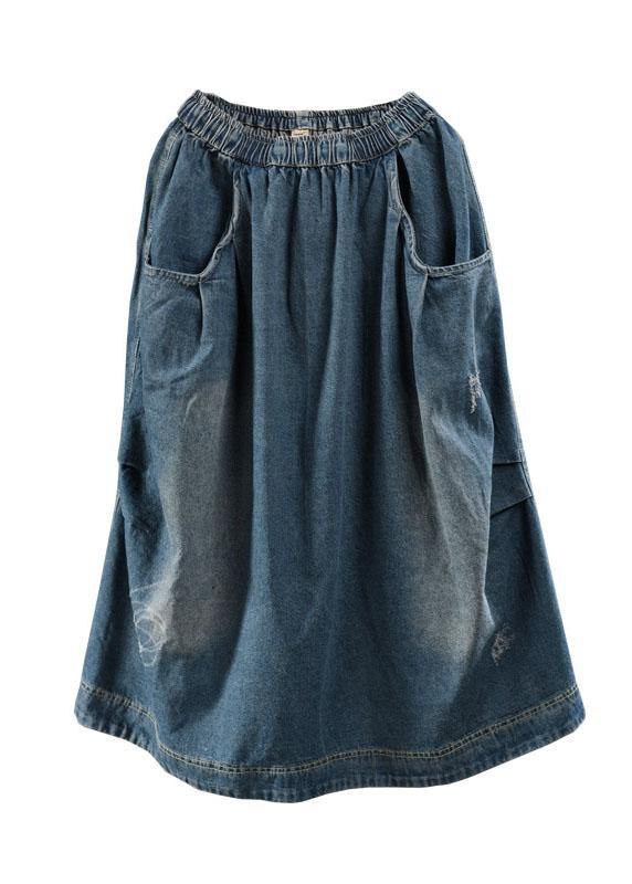 Blue Retro Quilted  Denim Skirt