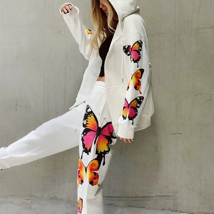 Butterfly Print Hoodie Jacket Sets