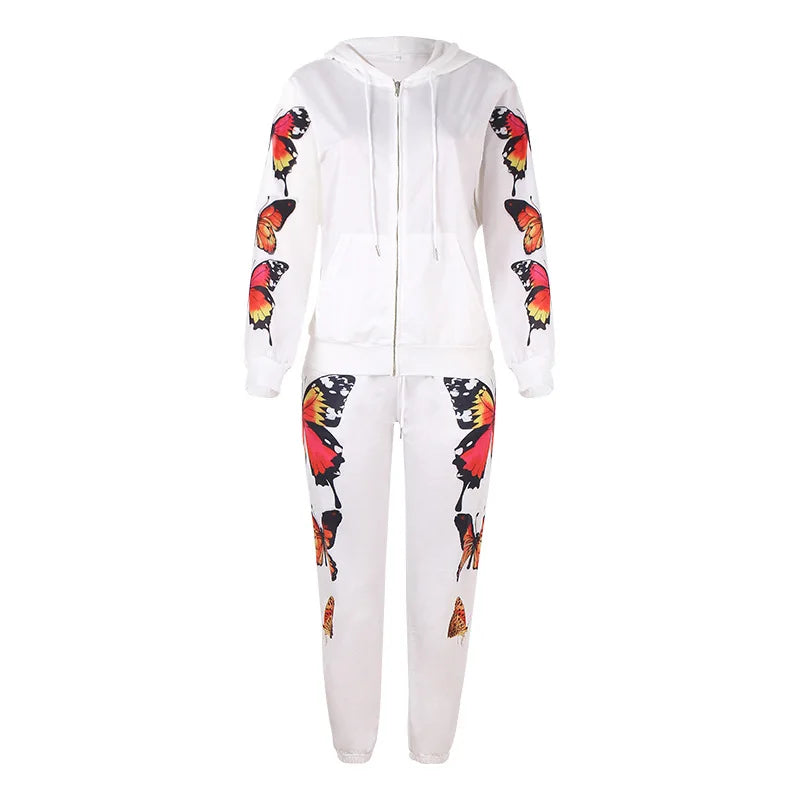 Butterfly Print Hoodie Jacket Sets