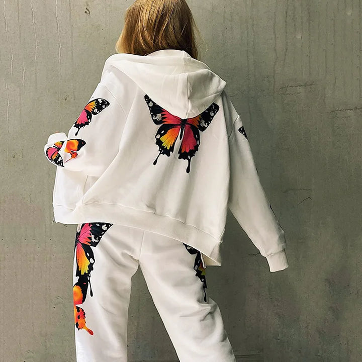 Butterfly Print Hoodie Jacket Sets_Back View