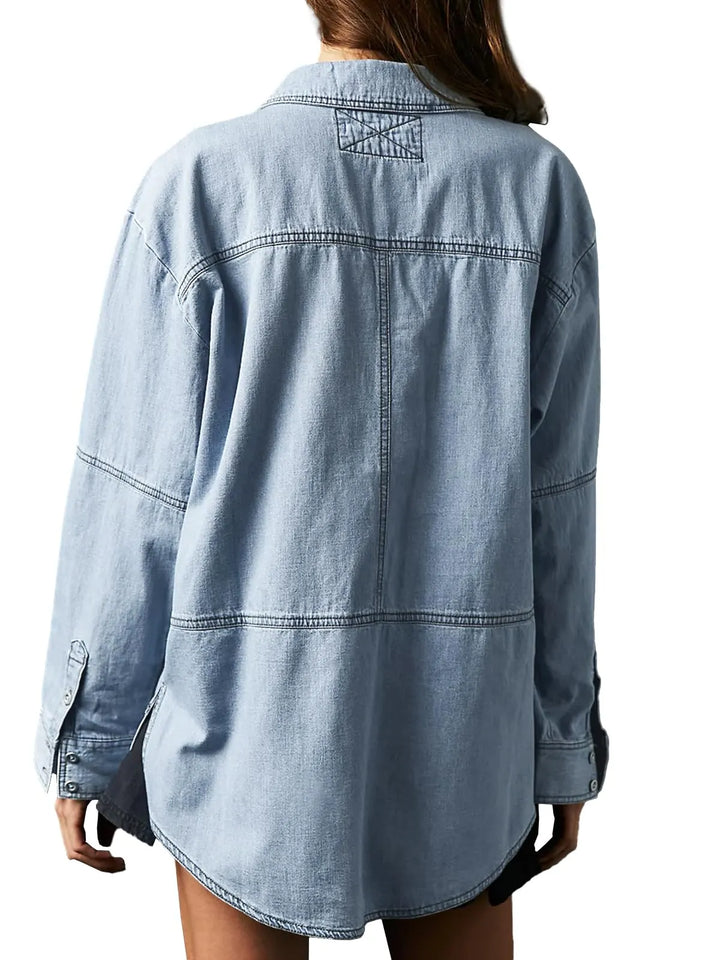 Perfect V-Neck Denim Shirt_Light Blue02