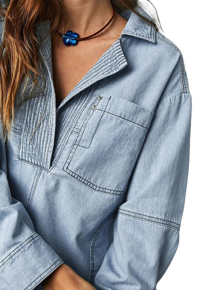 Perfect V-Neck Denim Shirt