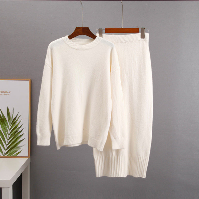 Modern Knitted Skirt and Cardigan Set_White