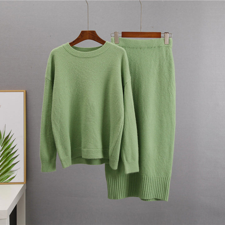 Modern Knitted Skirt and Cardigan Set_Green02