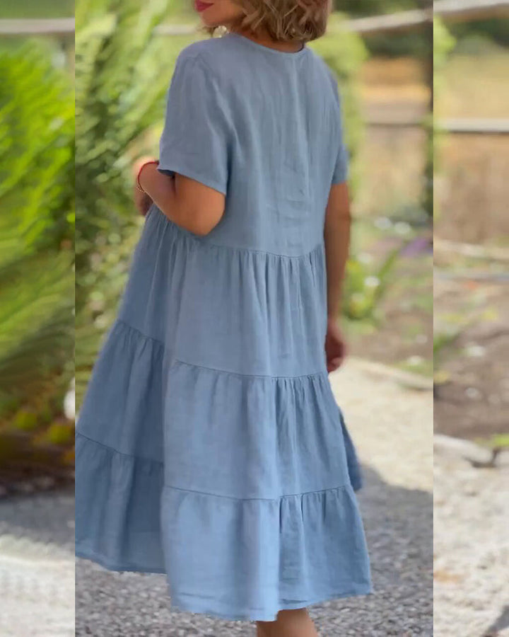 Tiered Cotton V-Neck Dress