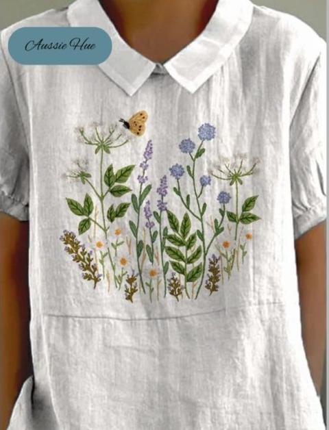 Embroidered Floral Linen Top