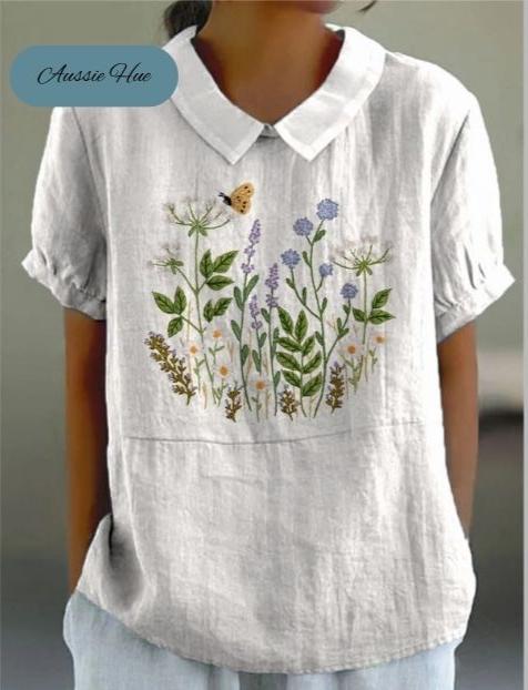 Embroidered Floral Linen Top